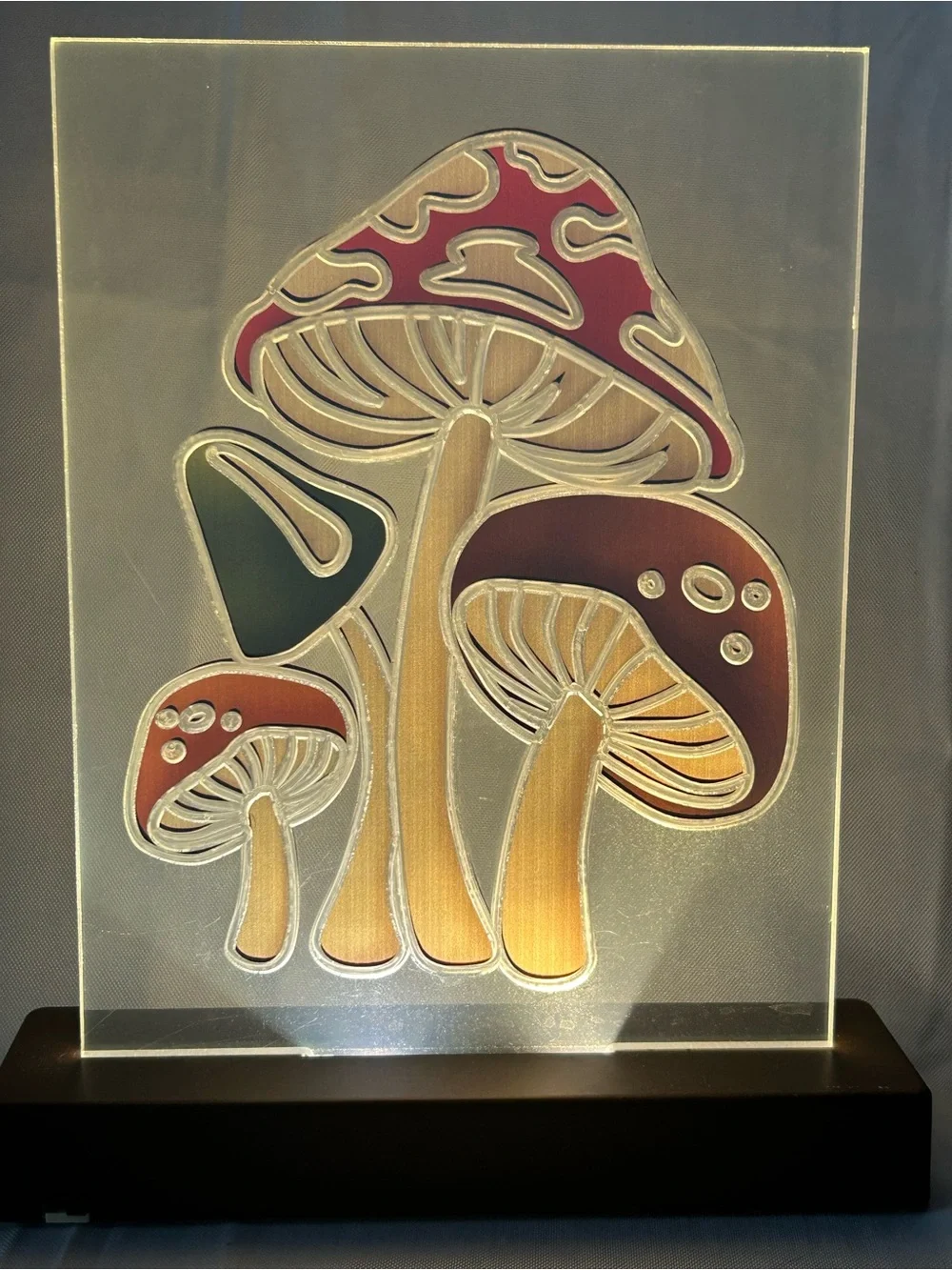 Boho mushroom acrylic LED light clear laser-engraved